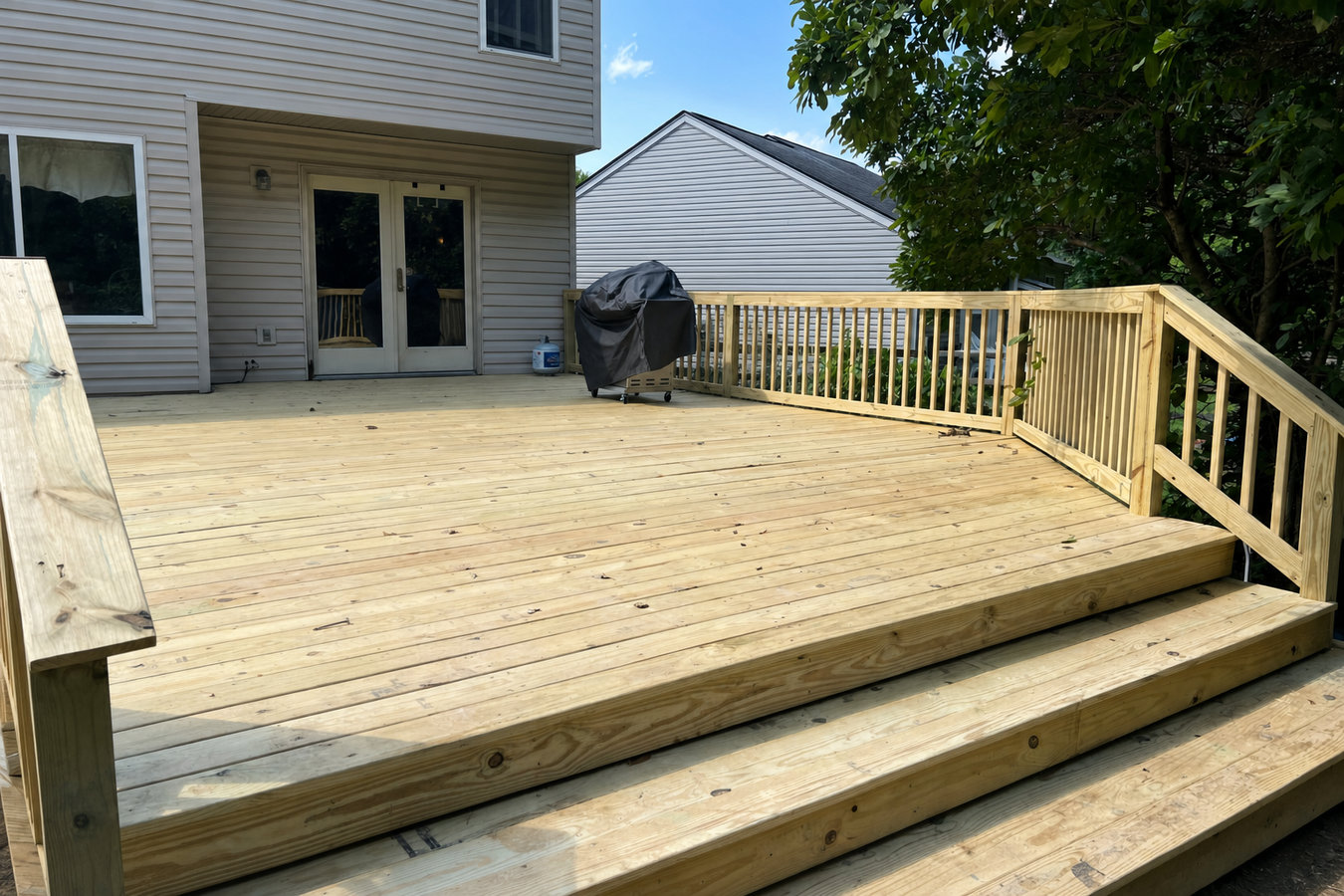 Pressure-treated wood deck construction in Apple Valley, CA